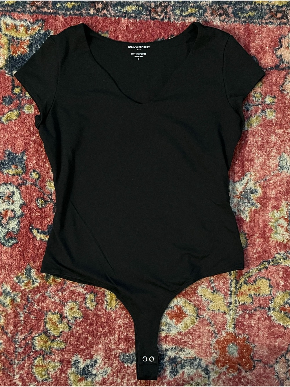 Banana Republic Soft Stretch Black Short Sleeve Tee Bodysuit Snap Crotch size S